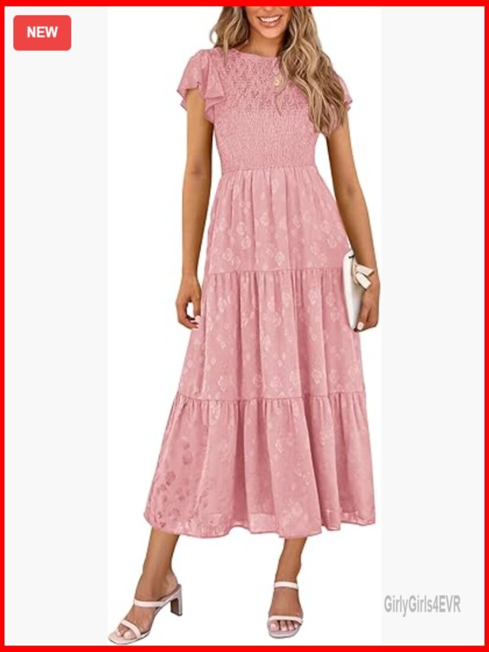 Floral Cap Sleeve Smocked A Line Midi Dress with Pockets